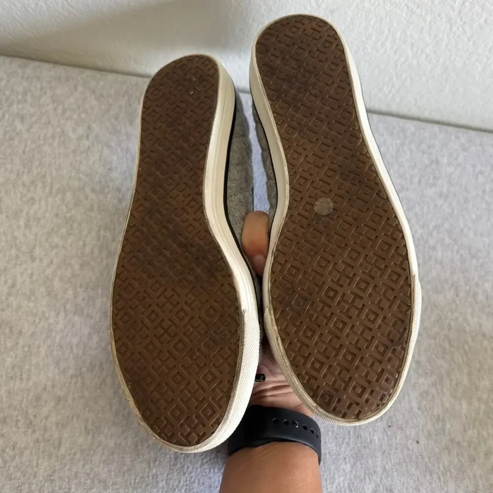 Tory Burch Skyler Grey Quilted Wool and Patent Leather Flats Size 10